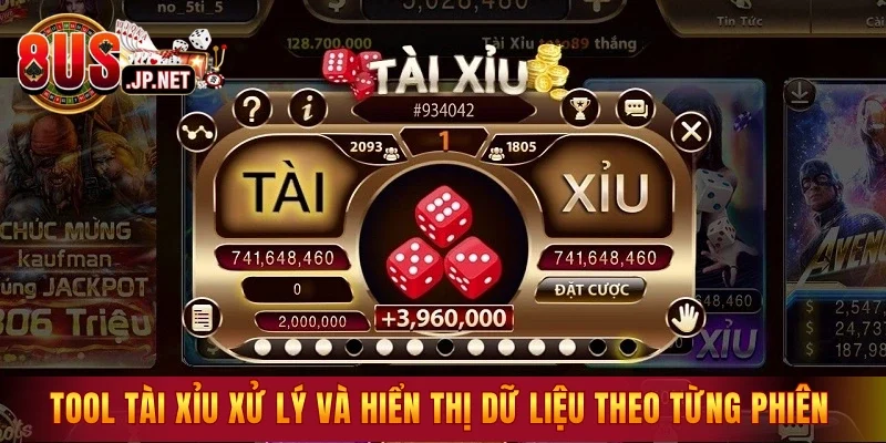 Tool tài xỉu xử lý và hiển thị dữ liệu theo từng phiên 